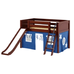 Maxtrix Twin Low Loft Bed With Angled Ladder, Curtain + Slide -Kids Furniture DEN22 CP 430e91d6 31bf 4d87 a793 e64ac3854c92
