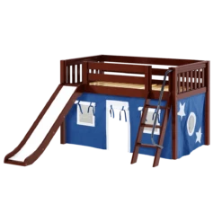 Maxtrix Twin Low Loft Bed With Angled Ladder, Curtain + Slide -Kids Furniture DEN22 CS 079e3df7 3381 4e8f 8dbb 3834f38d4a35
