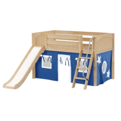 Maxtrix Twin Low Loft Bed With Angled Ladder, Curtain + Slide -Kids Furniture DEN22 NP bb953a95 868f 4d57 a71d 7adf7ad5148d