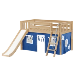 Maxtrix Twin Low Loft Bed With Angled Ladder, Curtain + Slide -Kids Furniture DEN22 NS e86fd2d9 9da9 4854 82f7 1c4c963cff04