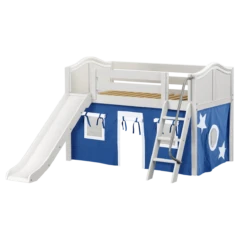 Maxtrix Twin Low Loft Bed With Angled Ladder, Curtain + Slide -Kids Furniture DEN22 WC 692dac40 93e3 45d4 8459 91632da5b096