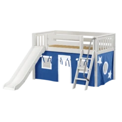 Maxtrix Twin Low Loft Bed With Angled Ladder, Curtain + Slide -Kids Furniture DEN22 WS 25984ba4 a9a4 4512 96f1 1ac4e1585daa