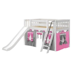Maxtrix Twin Low Loft Bed With Angled Ladder, Curtain + Slide