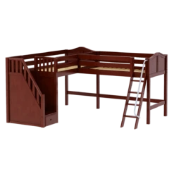 Maxtrix Twin Medium Corner Loft Bed With Ladder + Stairs - L -Kids Furniture DOS CC