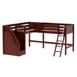 Maxtrix Twin Medium Corner Loft Bed With Ladder + Stairs - L -Kids Furniture DOS CP