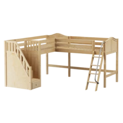 Maxtrix Twin Medium Corner Loft Bed With Ladder + Stairs - L -Kids Furniture DOS NC