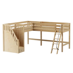 Maxtrix Twin Medium Corner Loft Bed With Ladder + Stairs - L -Kids Furniture DOS NS