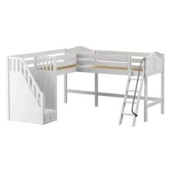 Maxtrix Twin Medium Corner Loft Bed With Ladder + Stairs - L -Kids Furniture DOS WC