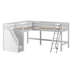 Maxtrix Twin Medium Corner Loft Bed With Ladder + Stairs - L -Kids Furniture DOS WS