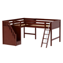 Maxtrix Twin Full Medium Corner Loft Bed With Ladder + Stairs - L -Kids Furniture DOUBLET CP