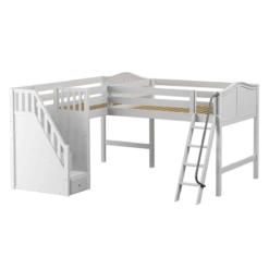 Maxtrix Twin Full Medium Corner Loft Bed With Ladder + Stairs - L -Kids Furniture DOUBLET WC