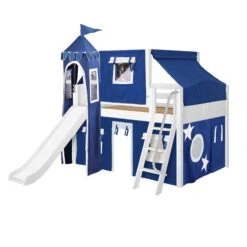 Maxtrix Full Low Loft Bed With Angled Ladder, Curtain, Top Tent, Tower + Slide -Kids Furniture FANTASTIC22 WC f77973a3 942f 4dc3 9c5a 972cdede15e7