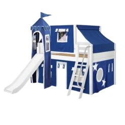 Maxtrix Full Low Loft Bed With Angled Ladder, Curtain, Top Tent, Tower + Slide -Kids Furniture FANTASTIC22 WP 7e7e997b 6419 4d38 bacf 11bec063229c