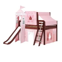 Maxtrix Full Low Loft Bed With Angled Ladder, Curtain, Top Tent, Tower + Slide -Kids Furniture FANTASTIC23 CS 7a2837a6 f5d8 425f 9310 89c9c6fe4373