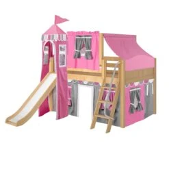 Maxtrix Full Low Loft Bed With Angled Ladder, Curtain, Top Tent, Tower + Slide -Kids Furniture FANTASTIC57 NC faa57cd6 2d90 4484 8584 a0eb77588928