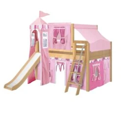 Maxtrix Full Low Loft Bed With Angled Ladder, Curtain, Top Tent, Tower + Slide -Kids Furniture FANTASTIC64 NC e440307d eefc 48d2 ad4f 05c4bad4d195