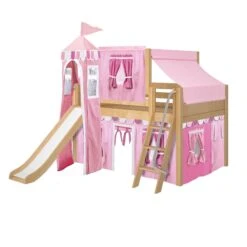 Maxtrix Full Low Loft Bed With Angled Ladder, Curtain, Top Tent, Tower + Slide -Kids Furniture FANTASTIC64 NP 7b46eaa1 1351 43b8 94da 7ed9b0b76bd6
