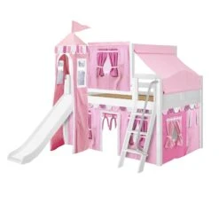 Maxtrix Full Low Loft Bed With Angled Ladder, Curtain, Top Tent, Tower + Slide -Kids Furniture FANTASTIC64 WC fdf926d1 7afd 4b5f 824b 59e27e57b1e5