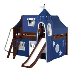 Maxtrix Full Low Loft Bed With Angled Ladder, Curtain, Top Tent, Tower + Slide -Kids Furniture FANTASTIC 22 CS 8ba0ab6c bda1 4fd8 8017 c4e7639977bc