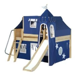 Maxtrix Full Low Loft Bed With Angled Ladder, Curtain, Top Tent, Tower + Slide -Kids Furniture FANTASTIC 22 NP 6281d667 cdcb 45b3 ba52 52755d6a4afe