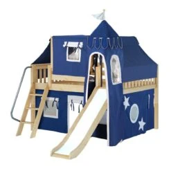 Maxtrix Full Low Loft Bed With Angled Ladder, Curtain, Top Tent, Tower + Slide -Kids Furniture FANTASTIC 22 NS c3ad2c65 586b 4b24 ab2d c92a8d0e8d96