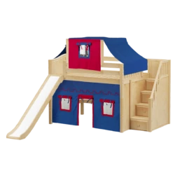 Maxtrix Full Mid Loft Bed With Stairs, Curtain, Top Tent + Slide -Kids Furniture FINE21 NC 80938f6c d385 45dd baec 63781bee9691