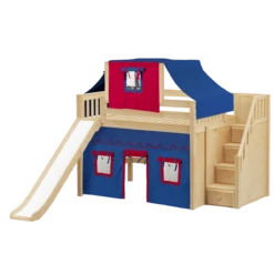 Maxtrix Full Mid Loft Bed With Stairs, Curtain, Top Tent + Slide -Kids Furniture FINE21 NS 437967de b96e 4456 98ae 25507b325321