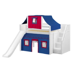 Maxtrix Full Mid Loft Bed With Stairs, Curtain, Top Tent + Slide -Kids Furniture FINE21 WP e56f76e5 49a3 41a8 b58b cc0829fc5b34