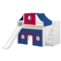 Maxtrix Full Mid Loft Bed With Stairs, Curtain, Top Tent + Slide -Kids Furniture FINE21 WS d198c8fb f836 449c 86e0 838c08b268d7