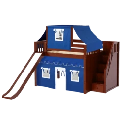 Maxtrix Full Mid Loft Bed With Stairs, Curtain, Top Tent + Slide