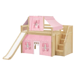 Maxtrix Full Mid Loft Bed With Stairs, Curtain, Top Tent + Slide -Kids Furniture FINE23 NS 23428892 b07c 476a a0f3 40713cfb4a8b