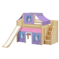 Maxtrix Full Mid Loft Bed With Stairs, Curtain, Top Tent + Slide -Kids Furniture FINE27 NC 0215e55b a335 47b1 bc7a 227dc196828c