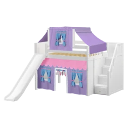 Maxtrix Full Mid Loft Bed With Stairs, Curtain, Top Tent + Slide -Kids Furniture FINE27 WP 353ae386 be66 4383 b68d cc77ddd66008