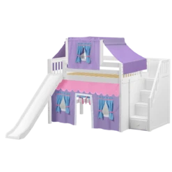 Maxtrix Full Mid Loft Bed With Stairs, Curtain, Top Tent + Slide -Kids Furniture FINE27 WS 83740985 c0bf 4d48 bb83 ad6109d66f01