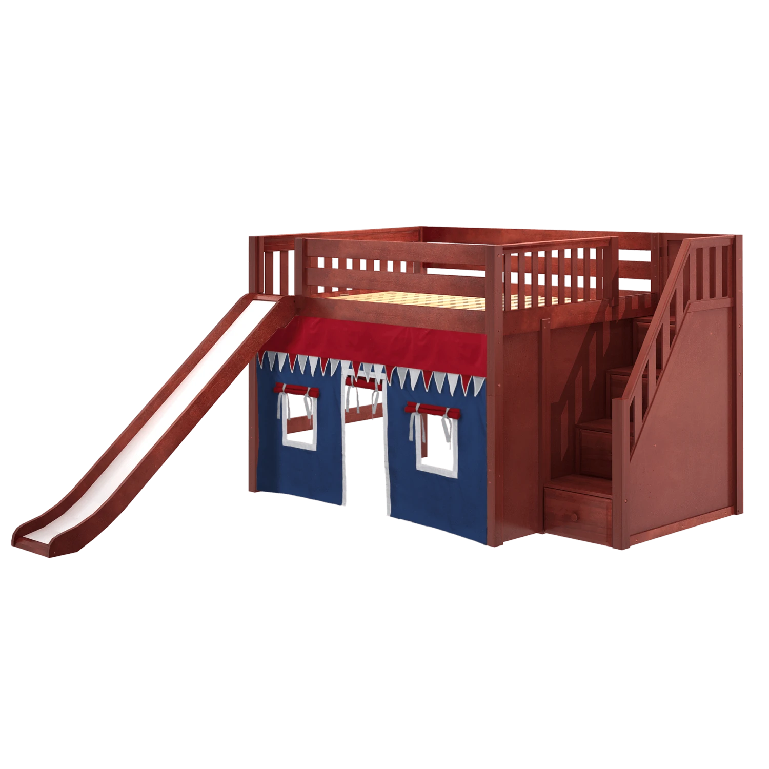 Maxtrix Full Mid Loft Bed With Stairs, Curtain + Slide 3 Maxtrix Full Mid Loft Bed With Stairs, Curtain + Slide