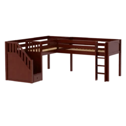 Maxtrix Twin Low Corner Loft Bed With Ladder + Stairs - L -Kids Furniture FLIPFLOP CP