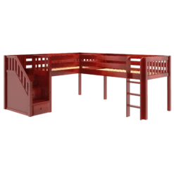Maxtrix Twin Low Corner Loft Bed With Ladder + Stairs - L -Kids Furniture FLIPFLOP CS