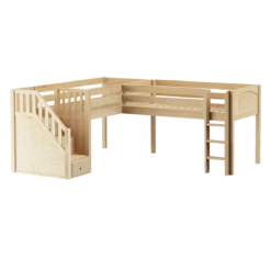 Maxtrix Twin Low Corner Loft Bed With Ladder + Stairs - L -Kids Furniture FLIPFLOP NP