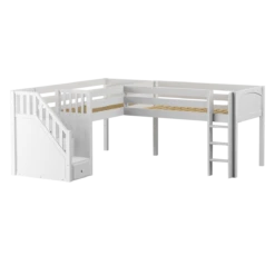Maxtrix Twin Low Corner Loft Bed With Ladder + Stairs - L -Kids Furniture FLIPFLOP WP