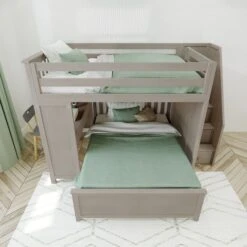Jackpot Deluxe Fulham Full Over Full L-Shape Bunk With Staircase + Desk -Kids Furniture Fulham1StoneAbove drawersclosed