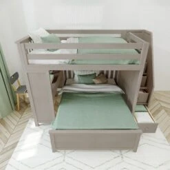 Jackpot Deluxe Fulham Full Over Full L-Shape Bunk With Staircase + Desk -Kids Furniture Fulham1StoneAbove drawersopen