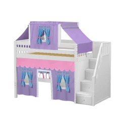 Maxtrix Twin Mid Loft Bed With Stairs, Curtain + Top Tent -Kids Furniture GALANT27 WS 733ca64a 3484 489f 8a38 61604c33fd60