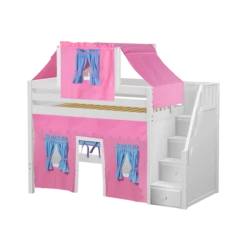 Maxtrix Twin Mid Loft Bed With Stairs, Curtain + Top Tent -Kids Furniture GALANT28 WP 029a970f a66f 4130 9889 bbea8fba9503