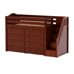 Maxtrix Twin Mid Loft Bed With Stairs + Storage -Kids Furniture GALANT3 CC