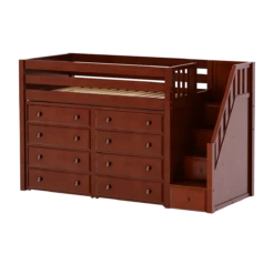 Maxtrix Twin Mid Loft Bed With Stairs + Storage -Kids Furniture GALANT3 CP