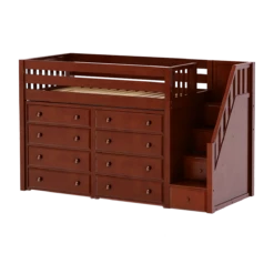 Maxtrix Twin Mid Loft Bed With Stairs + Storage -Kids Furniture GALANT3 CS