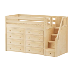 Maxtrix Twin Mid Loft Bed With Stairs + Storage -Kids Furniture GALANT3 NP