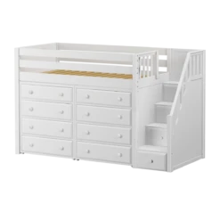 Maxtrix Twin Mid Loft Bed With Stairs + Storage -Kids Furniture GALANT3 WP