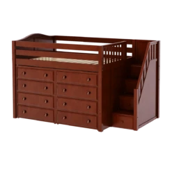 Maxtrix Full Mid Loft Bed With Stairs + Storage -Kids Furniture HIT3 CC