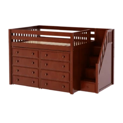 Maxtrix Full Mid Loft Bed With Stairs + Storage